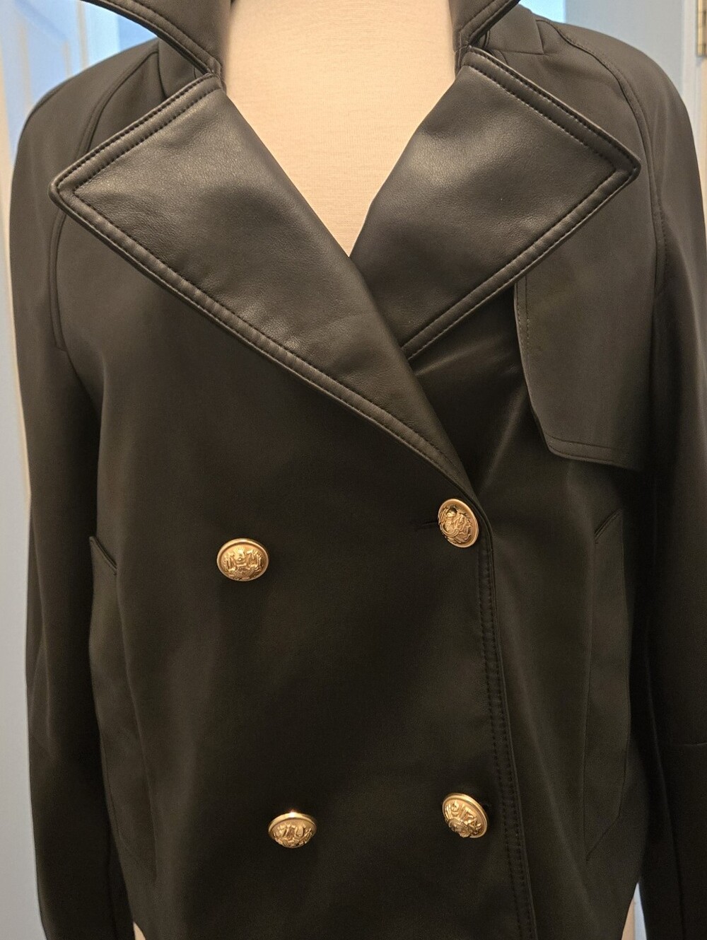 BCBG Women's Double-Breasted Black Peacoat Jacket
